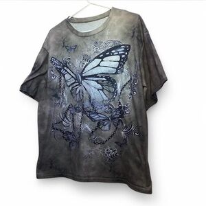 SHEIN Gray Butterfly Print Short Sleeve Tee